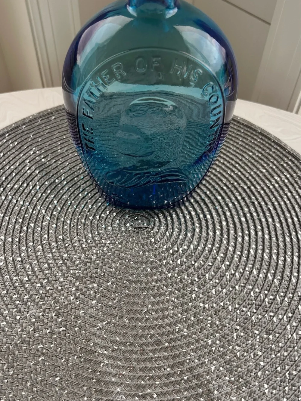 USA Vintage Wheaton Blue Glass George Washington USA Bottle Decanter 8 in